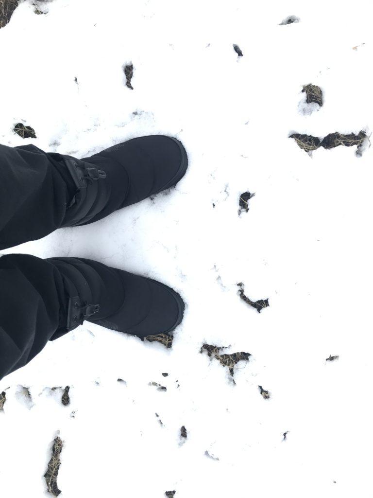 雪の中に立つ足元